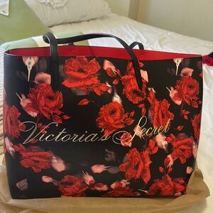 Victoria's Secret Black and Red Rose Tote